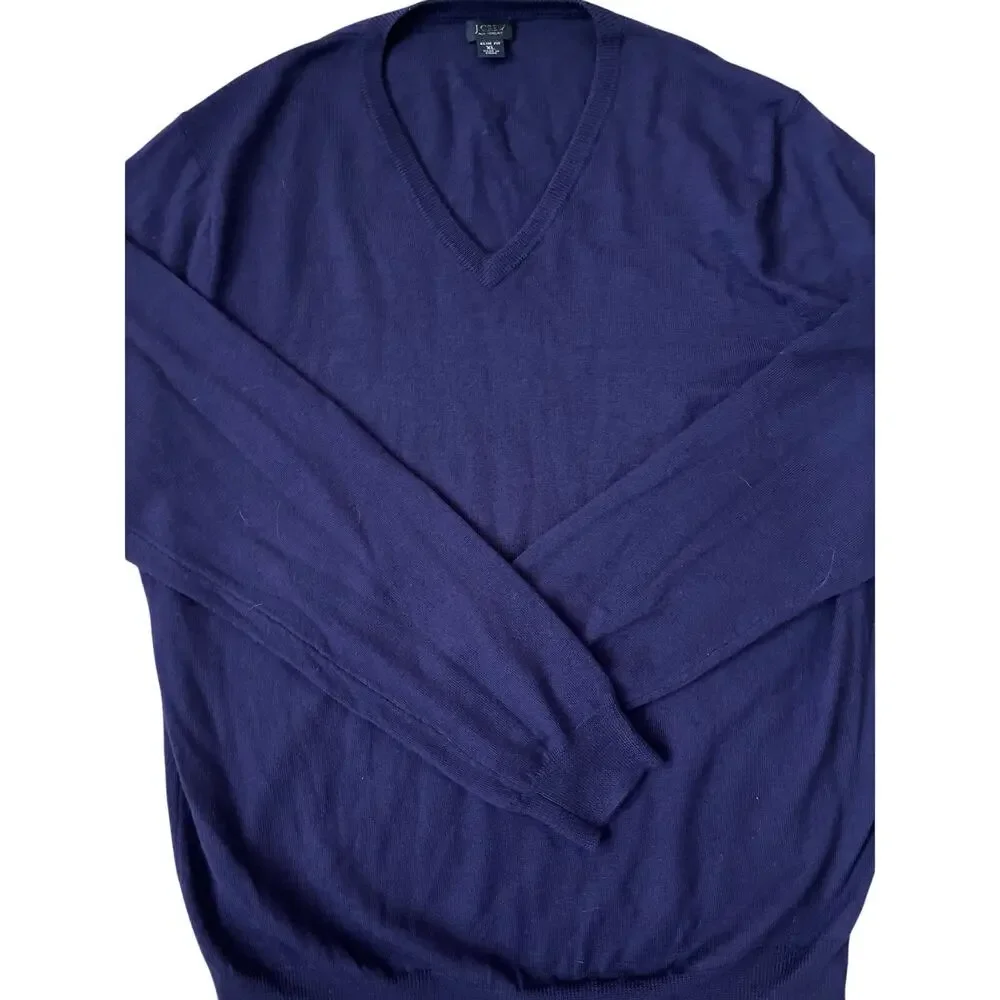 J. Crew Slim Luxe 100% Merino Wool V-Neck Deep Purple Sweater Size‎ XL